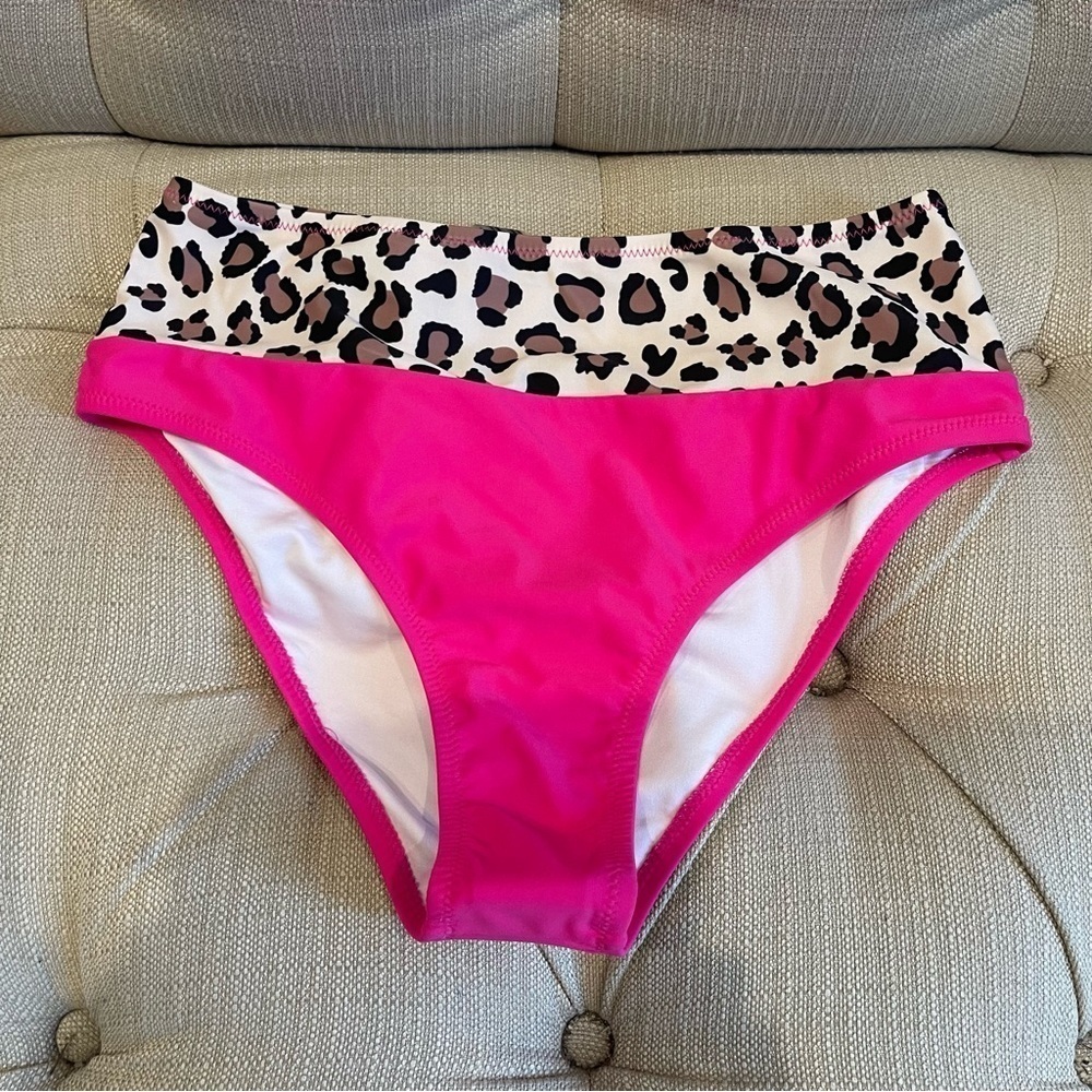 BE: Live Life on the Beach Bikini Bottom Small Leopard print waist Hot pink NWT